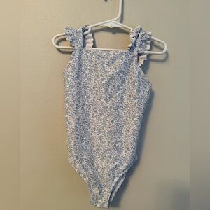 Minnow Floral Blue and White Ruffled Swimsuit